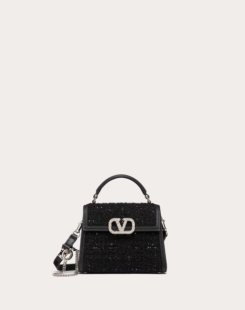 Valentino Garavani - Mini Sac À Main Vsling En Tweed - Noir/cristal - Femme - Sacs À Main