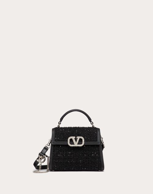 Valentino Garavani - Mini Vsling Tweed Handbag - Black/crystal - Woman - Valentino Garavani Vsling