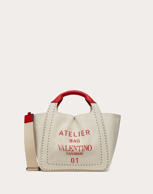Valentino Garavani - Small Valentino Garavani Atelier Bag 01 Metal Stitch Edition Tote Bag - Natural/pure Red - Woman - Woman Sale