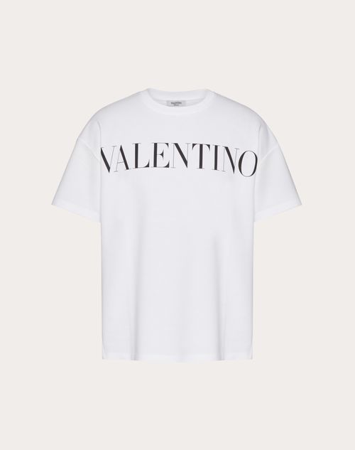 Valentino - Cotton T-shirt With Valentino Print - White/ Black - Man - Shelve - Mrtw (logo)