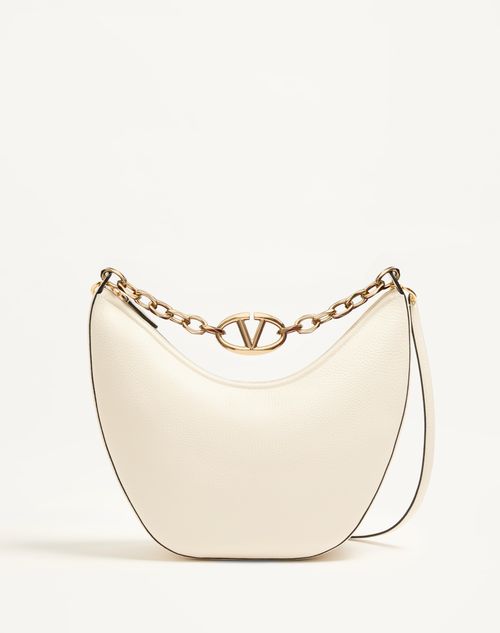 Valentino Garavani - Vlogo Moon Medium Grainy Calfskin Hobo Bag With Chain - Ivory - Woman - Shoulder Bags