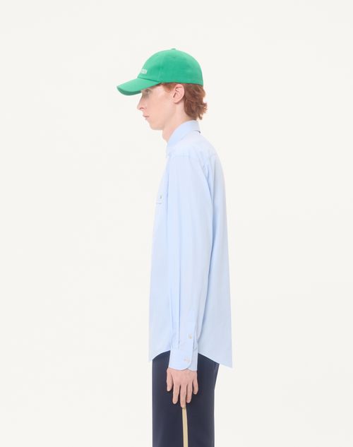 Valentino - Valentino Fil-à-fil Cotton Shirt With Butterfly Embroidery - Azure - Man - Shirts