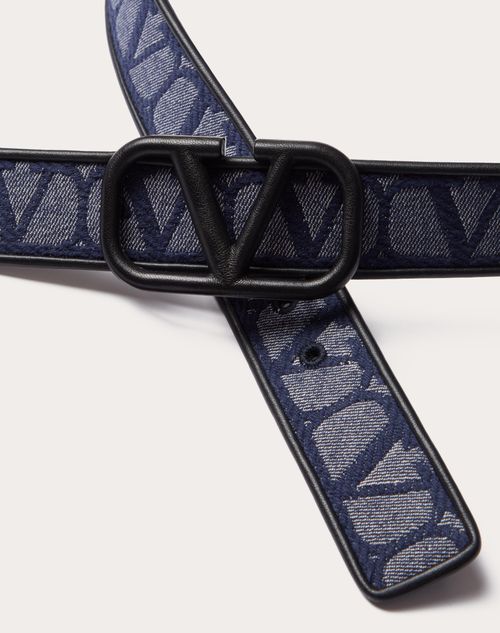 Valentino Garavani - Denim-effect Jacquard Toile Iconographe Belt With Leather Details - Denim/black - Man - Belts