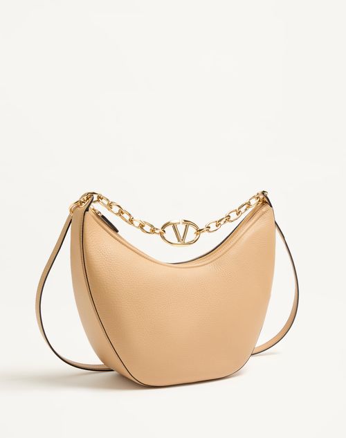 Valentino Garavani - Vlogo Moon Medium Grainy Calfskin Hobo Bag With Chain - Cappuccino - Woman - Shoulder Bags