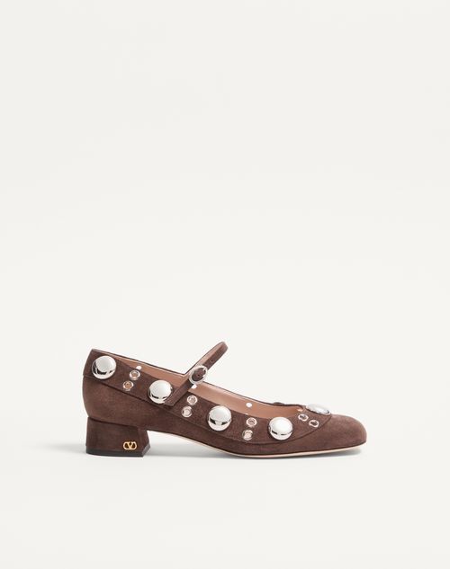 Valentino Garavani - Nellcôte Mary-jane Pumps In Crust Leather 30mm - Testa Di Moro - Woman - Ballerinas