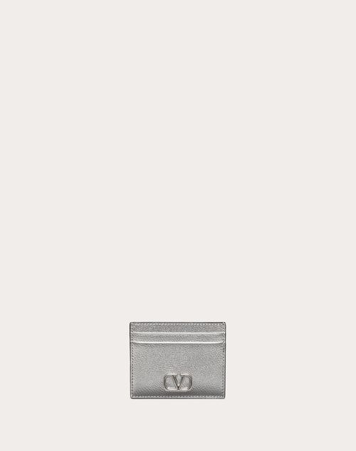 Valentino Garavani - Vlogo Signature Metallic Grainy Calfskin Cardholder - Silver - Woman - Wallets & Cardcases - Accessories