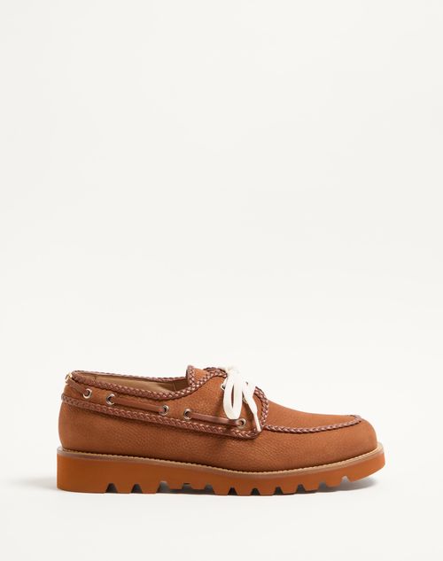 Valentino Garavani - Palm Avenue Suede Boat Shoe - Tobacco - Man - Shelf - M Shoes - Palm Avenue