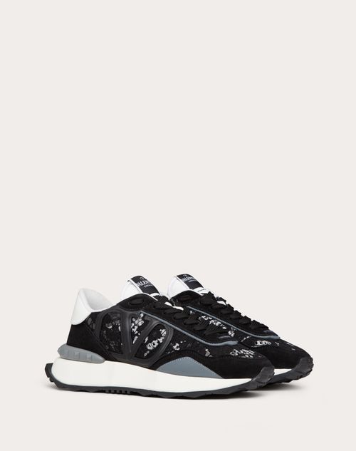Valentino Garavani - Lace And Mesh Lacerunner Sneaker - Black/pastel Gray/stone - Woman - Lacerunner - Shoes