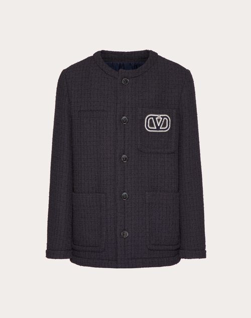 Valentino - Jackett Aus Cotton Tweed Mit Vlogo Signature-applikation - Marineblau - Mann - Kleidung