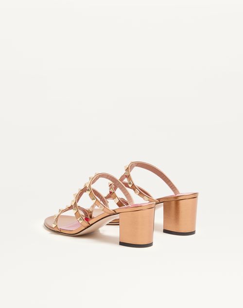 Valentino Garavani - Rockstud Slide Sandal In Laminated Nappa Leather 60mm - Gold - Woman - Sandals