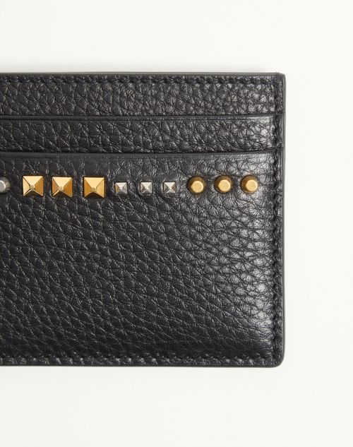 Valentino Garavani - Rockstud Grainy Calfskin Cardholder - Black - Man - Wallets And Small Leather Goods