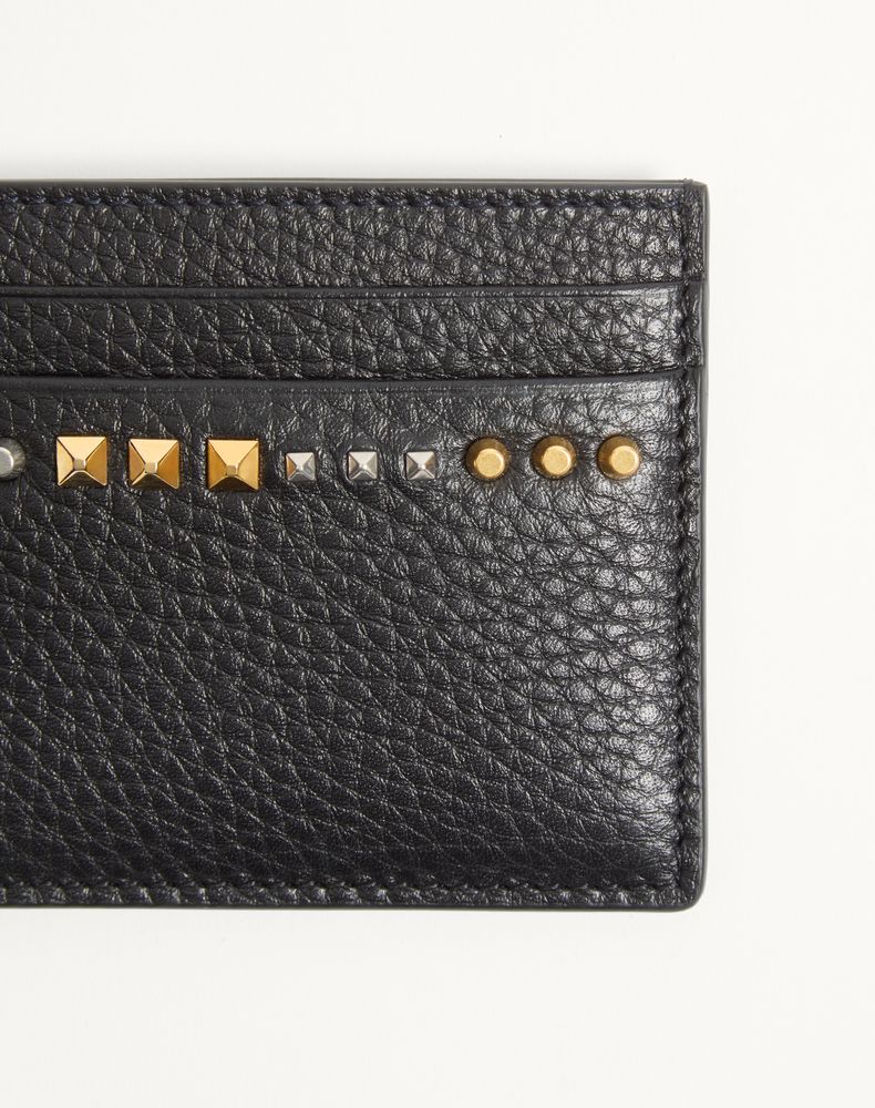 Valentino Garavani Rockstud Grainy Calfskin Cardholder Man Black Uni