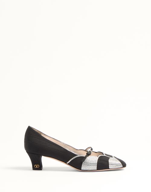 Valentino Garavani - Bowow Pumps Aus Moirè-stoff Mit Kristallen, 45 Mm - Schwarz/silber - Frau - Schuhe