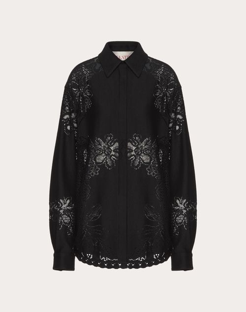 Valentino - Overshirt In Valentino Cotton Guipure Jardin Plat - Black - Woman - Shirts And Tops