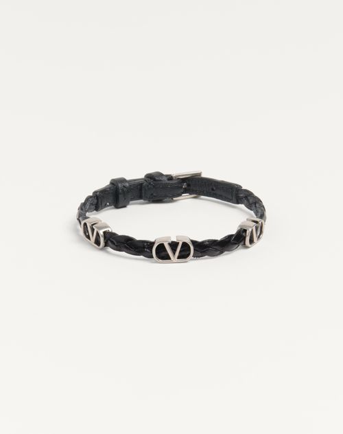 Valentino Garavani - Vlogo Signature Bracelet In Braided Calfskin - Black - Man - Jewels - M Accesories