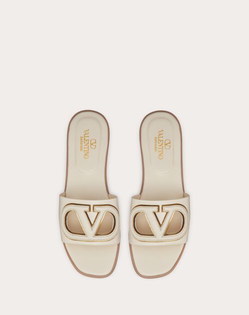 Vlogo Cut-out Calfskin Slide Sandal for Woman in Ivory/antique Brass ...