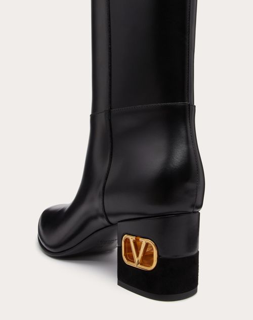 Bottes Valentino Garavani Heritage En Cuir De Veau. Talon 60 mm pour Femme en Noir Valentino FR