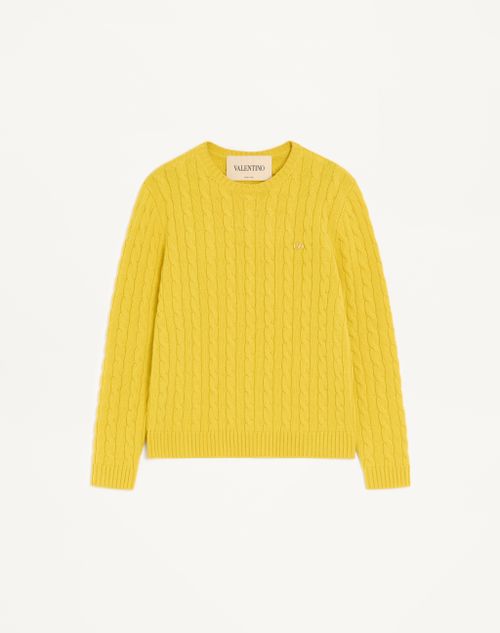 Valentino - Suéter Valentino De Cachemira En Punto Trenzado Con Vlogo - Amarillo - Hombre - Prendas De Punto