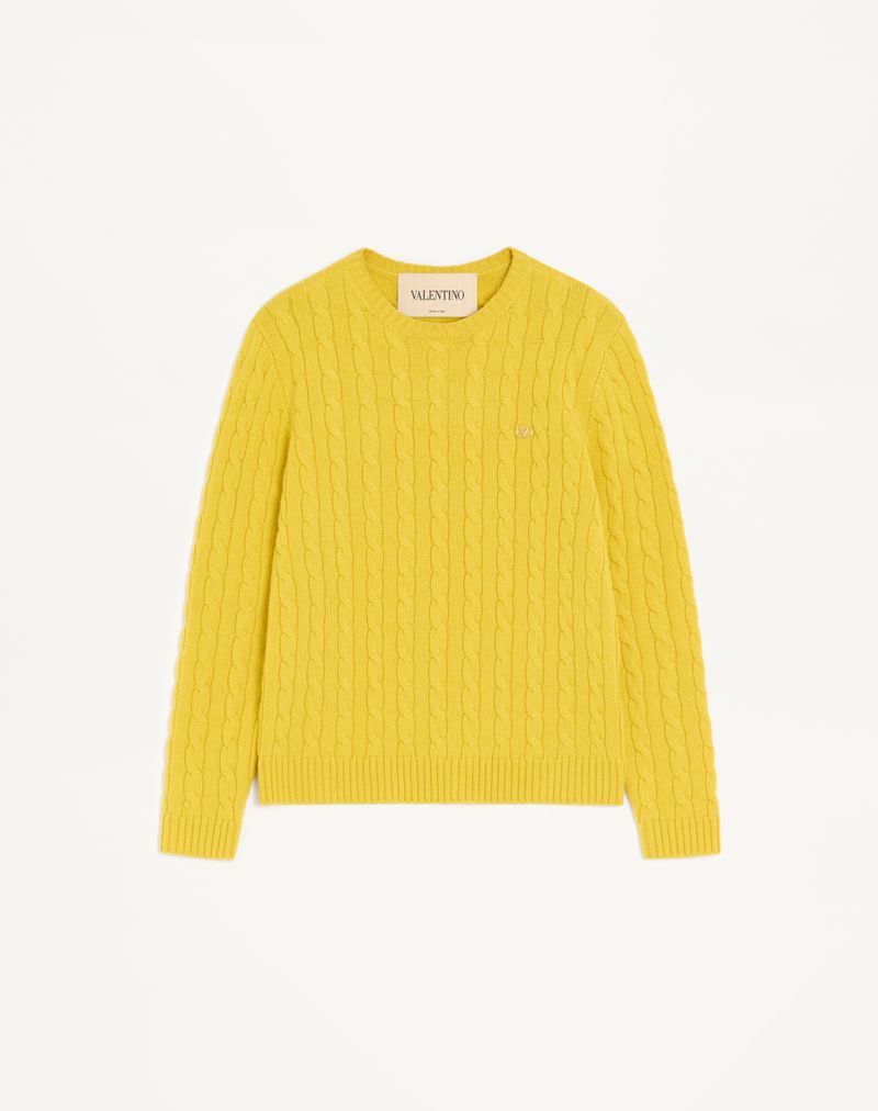 Pull Cachemire Torsades VLogo Jaune — Valentino