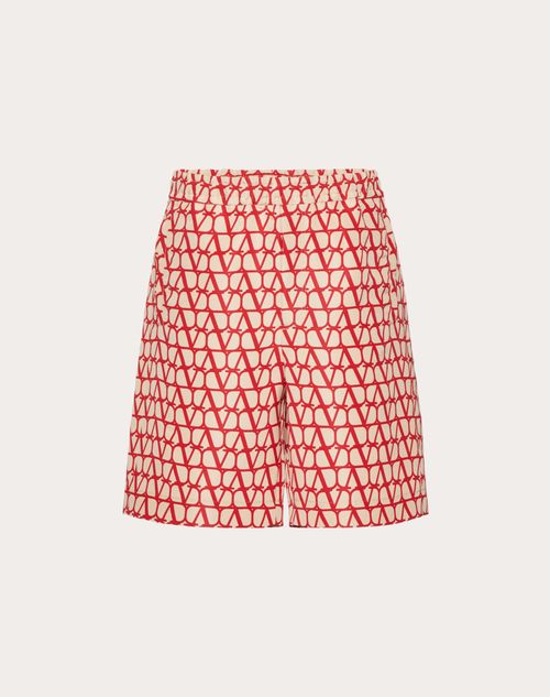 Valentino - Bermudashorts Aus Seidenfaille Mit Durchgehendem Toile Iconographe-aufdruck - Beige/rot - Mann - Hosen & Shorts