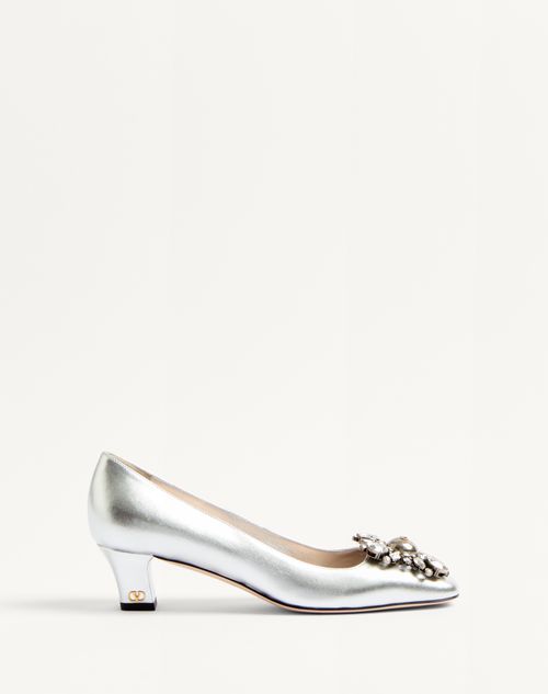 Valentino Garavani - Preshoes Pumps In Laminated Nappa With 45mm Crystals - Silver - Woman - Shoes