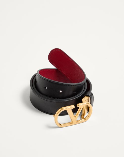 Valentino Garavani - Vlogo Signature Reversible Shiny Calfskin Belt - 30mm / 1.2 In. - Black/red - Woman - Belts