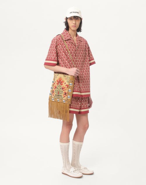 Valentino Garavani - Valentino Garavani Nellcôte Shoulder Bag In Jacquard Fabric With Fringes - Havana Beige/multicolour - Man - Shoulder Bags