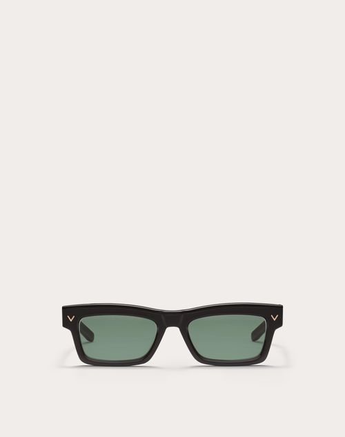 Valentino - V-shape Rectangular Acetate Frame - Dark Green - Unisex - Eyewear
