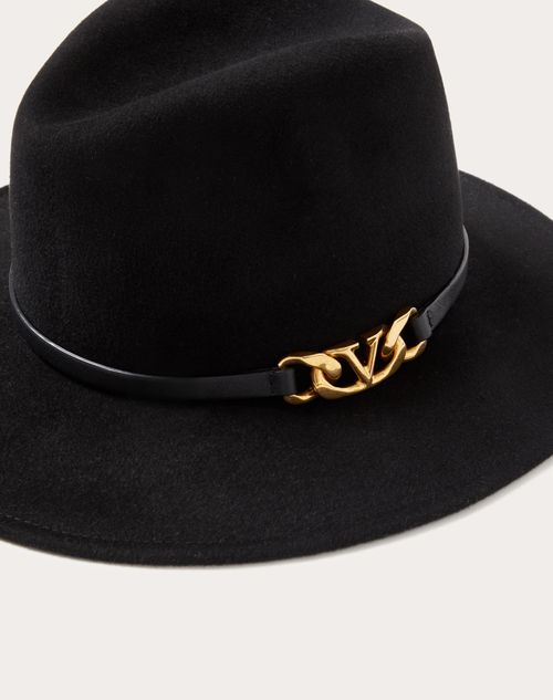 Valentino Garavani - Valentino Garavani Vlogo Chain Fedora Hat - Black - Woman - Hats And Gloves