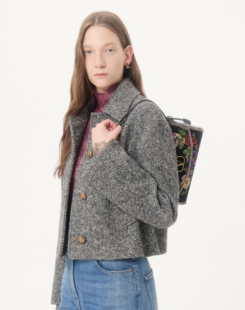Valentino - Urban Wool Chevron Peacoat - Ivory/black - Woman - Jackets And Blazers