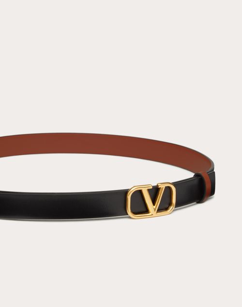 Reversible Vlogo Signature Belt In Glossy Calfskin 30 Mm for Woman in  Saddle Brown/black