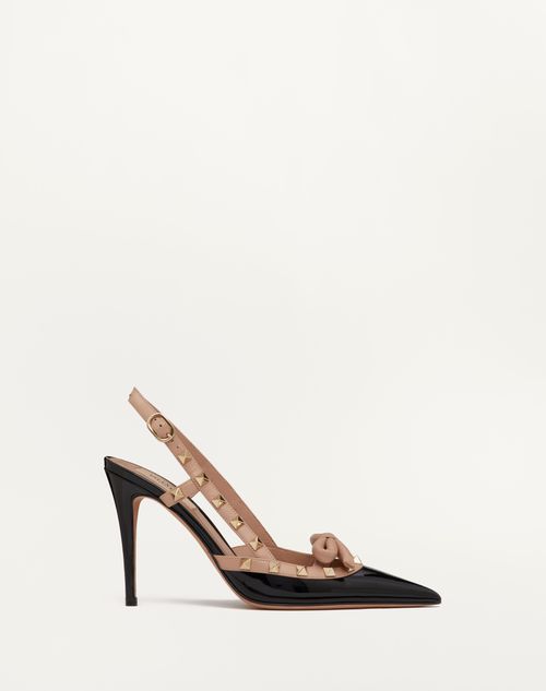 Valentino Garavani - Rockstud Bow Slingback Patent Leather Pump 100mm - Black/rose Cannelle - Woman - Woman Shoes Sale