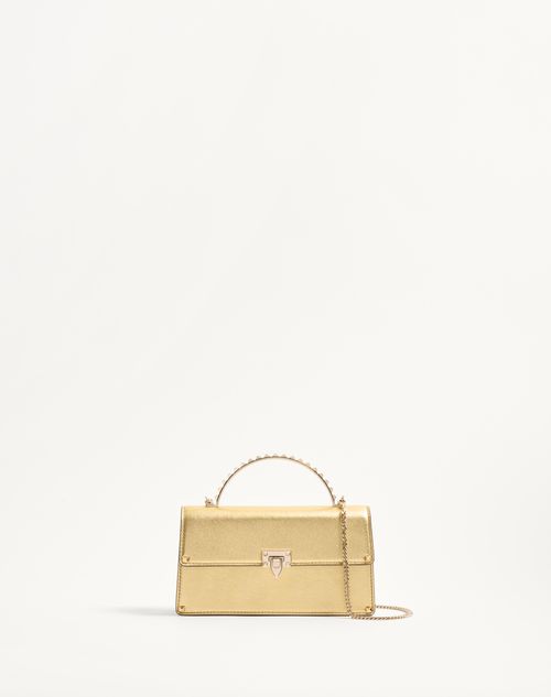 Valentino Garavani - Mini Borsa A Mano Rockstud In Vitello Laminato - Antique Brass - Donna - Valentino Garavani Rockstud