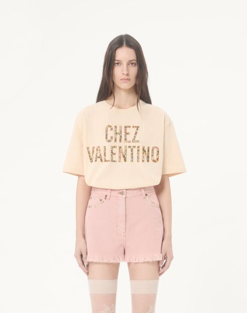 Valentino - Embroidered Cotton T-shirt - Birch - Woman - Tshirts And Sweatshirts
