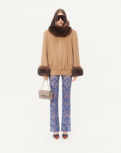 Valentino - Baby Camel Drap Peacoat With Shearling - Camel/brown - Woman - Jackets And Blazers