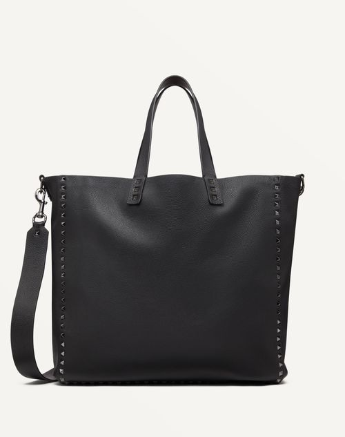 Valentino Garavani - Large Rockstud Shopper In Grainy Calfskin - Black - Man - Rs Alcove - M Bags