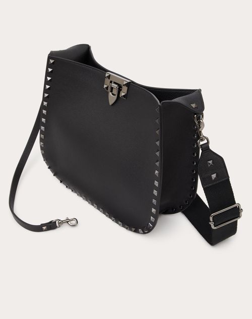 Valentino Garavani Rockstud Hobo Bag In Grainy Calfskin for Woman in Black Valentino US