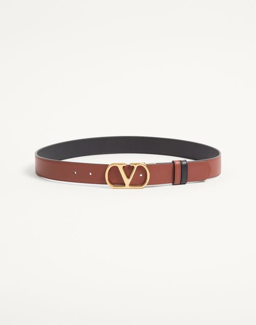 Valentino Garavani - Vlogo Signature Reversible Shiny Calfskin Belt 30 Mm - Deep Caramel/black - Man - Belts