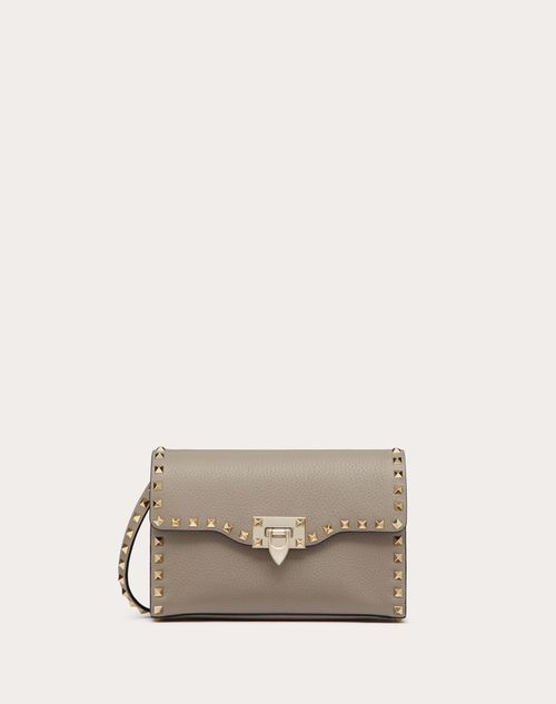 Small Rockstud Grainy Calfskin Crossbody Bag for Woman in Saddle Brown