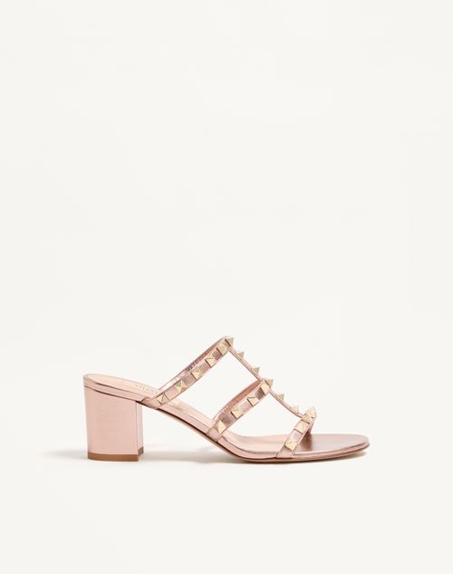Valentino Garavani - Rockstud Slide Sandal In Laminated Nappa 60mm - Rose Cannelle - Woman - Valentino Garavani Rockstud Sandals New