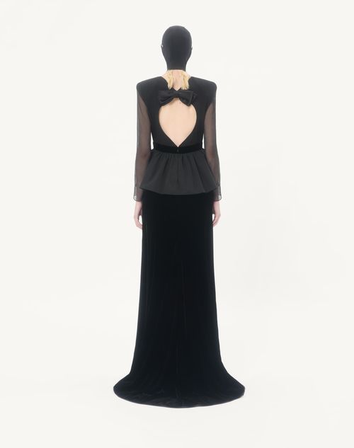 Valentino - Long Dress In Sablé Velvet - Black - Woman - Ready To Wear