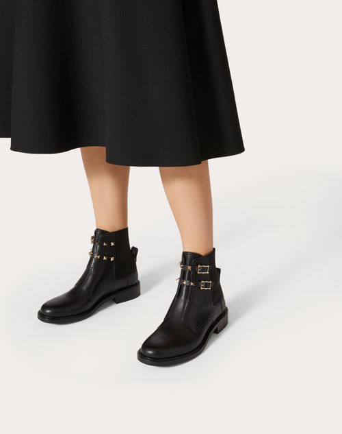 Valentino Garavani - Rockstud Calfskin Ankle Boot 20 Mm - Black - Woman - Boots
