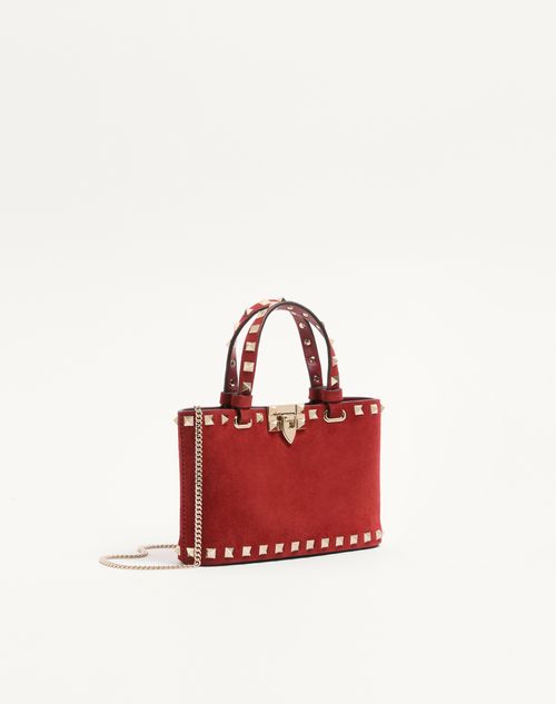 Valentino Garavani - Rockstud Mini Suede Shopping Bag - Red - Woman - Totes