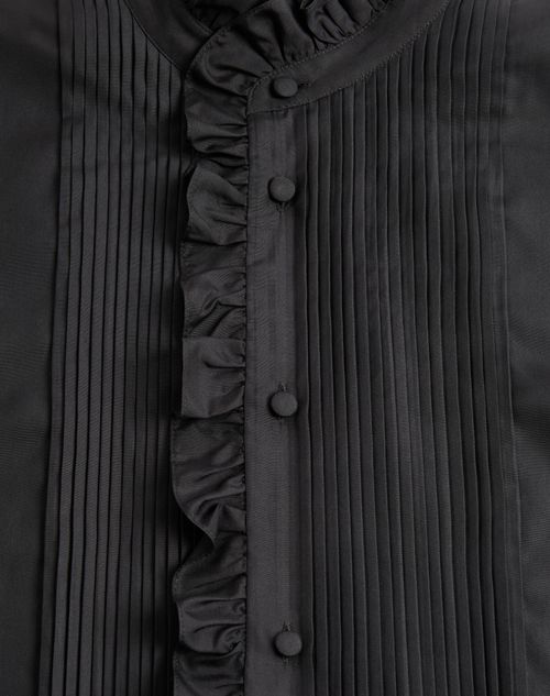 Valentino - Valentino Silk Poplin Shirt With Plastron And Ruffles - Black - Man - Shirts