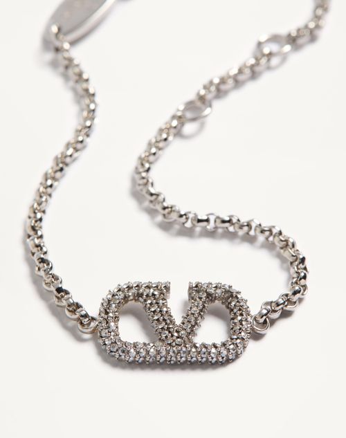 Valentino Garavani - Vlogo Signature Bracelet In Metal And Swarovski® Crystals - Palladium/crystal - Woman - Accessories