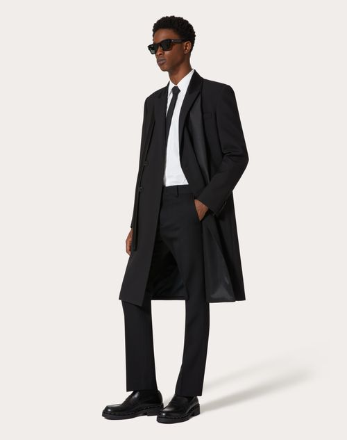 Valentino - Double-breasted Wool Coat With Nylon Scarf Collar - Black - Man - Coats And Blazers