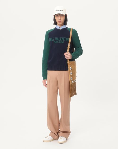 Valentino - Wool And Cotton Jumper With Chez Valentino Jacquard Pattern - Blue/green - Man - Knitwear