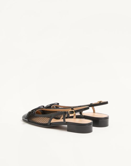 Valentino Garavani - Valet Du Roi Slingback Ballerina In Mesh And Kidskin 25mm - Black - Woman - Ballerinas