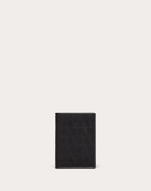 Valentino Garavani Toile Iconographe Wallet In Technical Fabric With Leather Details In Black