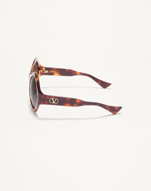 Valentino - Round Acetate Eyewear - Havana/grey - Unisex - Eyewear